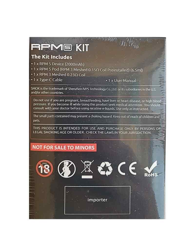 מכשיר אידוי מסוג נרגילה סמוק צבע שחור | smok RPM 5 kit 80W