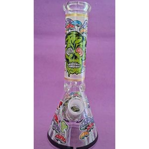 באנג זכוכית 25 ס״מ בעיצוב גולגולת ופטריות – Glass Bong Psychedelic Skull
